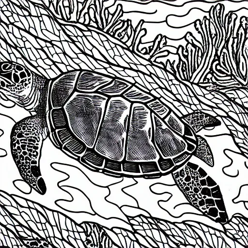 Image similar to grayscale coloring page of an underwater sea turtle