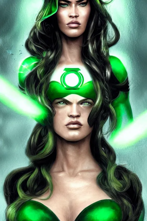 Prompt: Majestic and regal portrait of Megan Fox female Green Lantern, DC universe, Perfect face, beautiful, intricate, epic, elegant, menacing, fantasy, highly detailed, digital painting, hard focus, beautiful volumetric lighting, epic light, ultra detailed, by Leesha Hannigan, Ross Tran, Thierry Doizon, Kai Carpenter, Ignacio Fernández Ríos