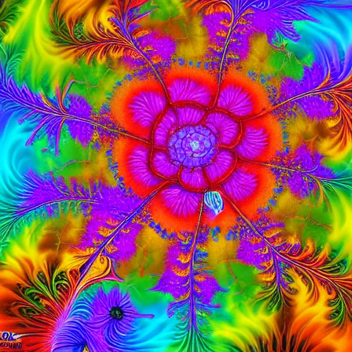 Image similar to a brightly colored ultra - realistic painting of very detailed organic flowers constructed from elaborate fractals, high resolution, 4 k, mandelbrot set, chaos, fractal, math, deviantart, photo - realistic