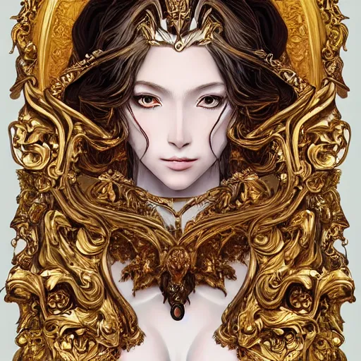 Image similar to portrait of a queen, baroque style, elegant, beautiful, mesmerizing, concept art, fancy clothing, highly detailed, artstation, behance, deviantart, inspired by innocent manga, inspired by castlevania concept art, trending, ayami kojima, shinichi sakamoto