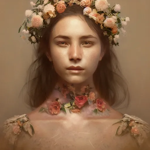 Image similar to a floral human, self - portrait!!!!, beautiful photorealistic imagery, soft lighting, soft atmosphere, 4 k, 8 k, trending on artstation, cgsociety contest winner, illustrated by greg rutkowski and shot by jimmy nelson