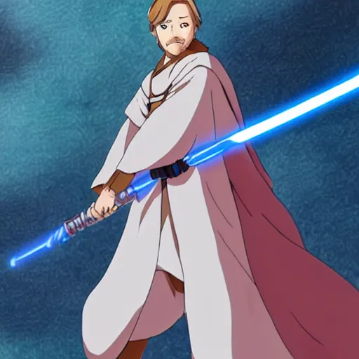 Image similar to Obi-Wan Kenobi as an anime character from Studio Ghibli. Extremely detailed. Beautiful. 4K.