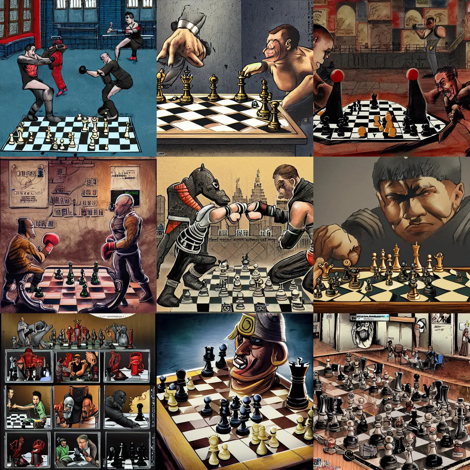 chess boxing in the style of enki bilal, Stable Diffusion