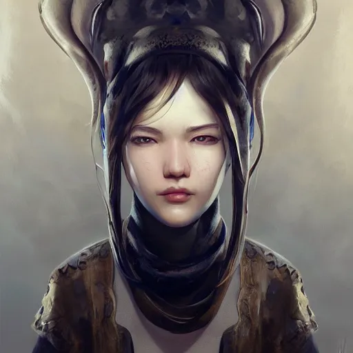 Prompt: squid games a mouth a bit open, two eyes half closed and half a smile on her soul makes a beautiful portrait on the wall. by artgerm, alina ivanchenko, ruan jia and mandy jurgens