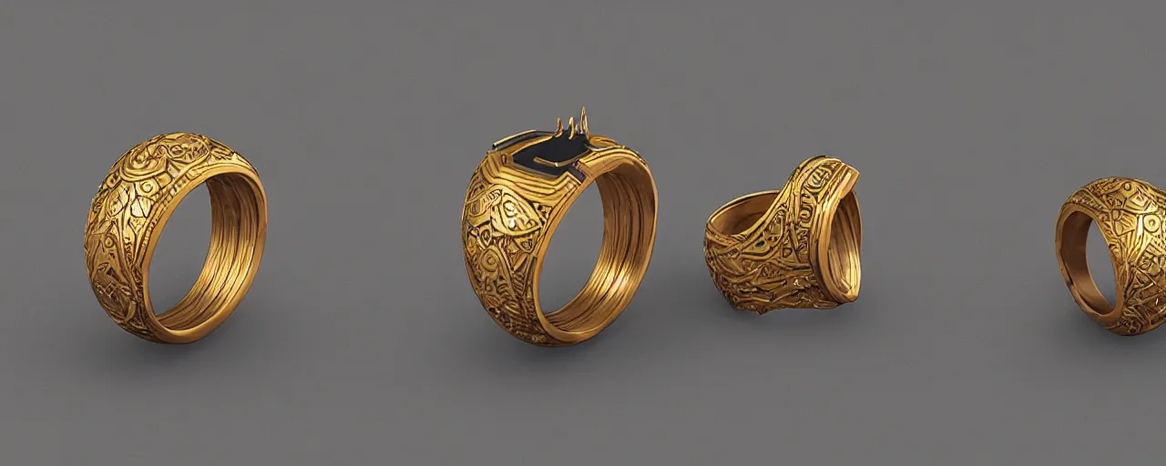 Image similar to simple ring with a shield ornament, ring, wood, gold, smooth shank, crystals, engravings, product design, jewelry, art by gerald brom, greg rutkowski and artgerm and james jean and zdzisław beksinski, 8 k, unreal engine, c 4 d