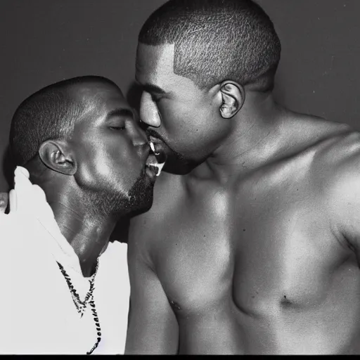 Prompt: kanye making out with kanye covered in cellphones black and white lomo vintage