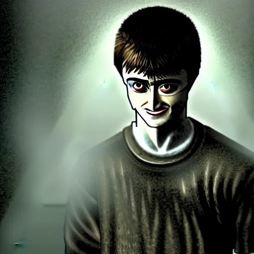 Prompt: the silent hill version of Daniel Radcliffe, he is already mutated, standing inside an asylum in silent hill, screaming, Extremely detailed, polaroid shot, Hip level shot, Medium close-up shot