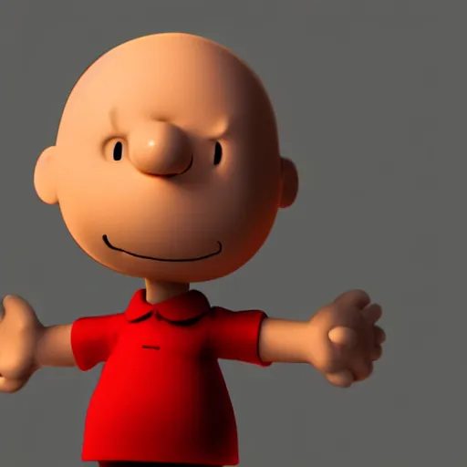 Prompt: 3 d render of charlie brown, studio lighting, peanuts, dramatic, artstation, deviantart