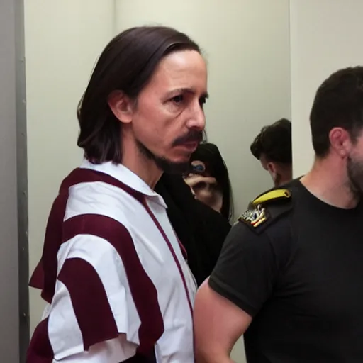 Prompt: pablo iglesias dressed as a neo - nazi leaving the bathroom