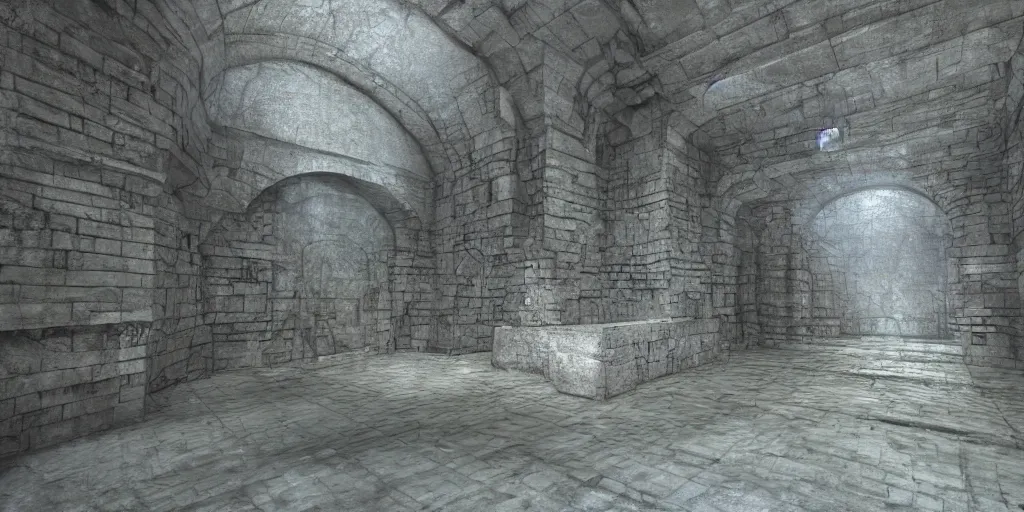 Prompt: vast dungeon, liminal space, realistic fantasy render steps 1 5 0