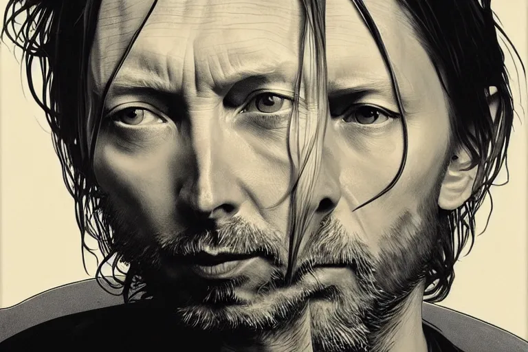 Prompt: hyper realistic portrait of thom yorke singer songwriter, side, liminal space, by lee bermejo, alphonse mucha and greg rutkowski, obese head