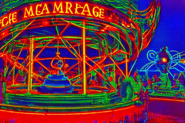 Prompt: le manege enchante!, in the style of john avon and derek riggs and eva widermann, trending on artstation, halfrear lighting closeup view anaglyph filter, bokeh, anime, colored pencil art, belle epoque