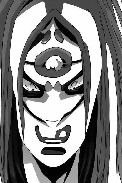 Image similar to orochimaru naruto character portrait, realistic, 4 k, photo realism, black and white, perfect face