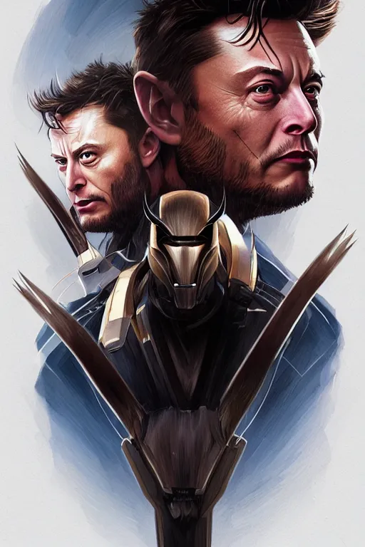 Image similar to elon musk as wolverine, realistic portrait, symmetrical, highly detailed, digital painting, artstation, concept art, smooth, sharp focus, illustration, cinematic lighting, art by artgerm and greg rutkowski and alphonse mucha