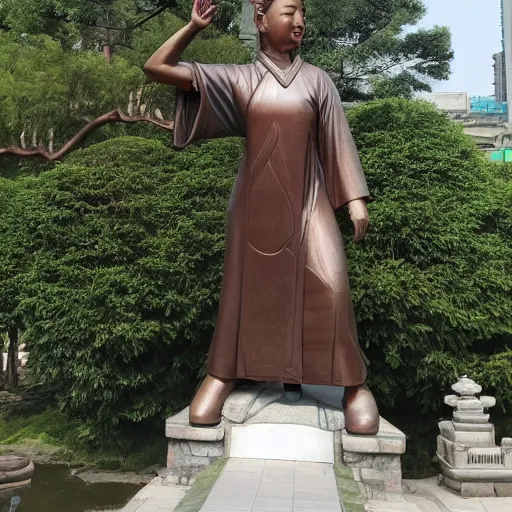 Image similar to photo of the statue of harmony as an asian in china, copper cladding