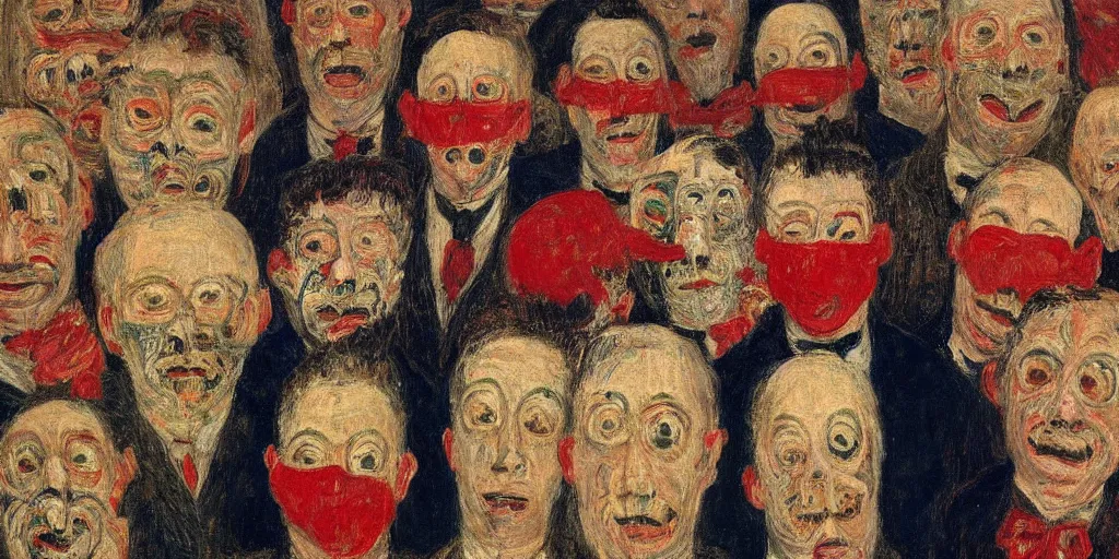 Image similar to self portrait with masks. james ensor. ( 1 8 9 8 ) oil on canvas