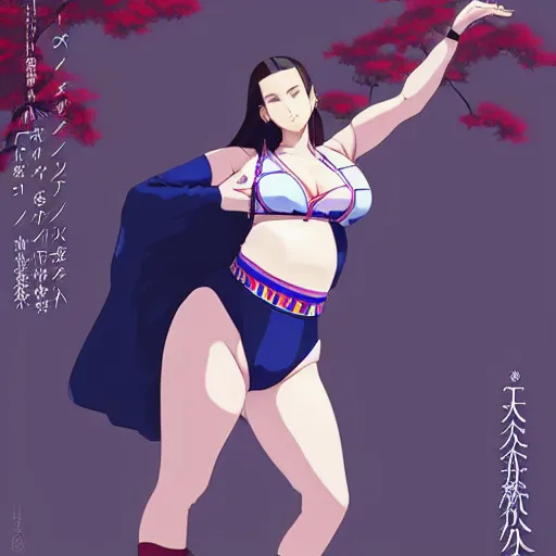 Image similar to a beautiful plus sized model japanese natalie portman, alluring plus sized model, wearing mayan leotard with elegant mayan apron overalls, street fashion hip hop style with mayan patterns, aztec street fashion, gapmoe yandere grimdark, trending on pixiv fanbox, painted by greg rutkowski makoto shinkai takashi takeuchi studio ghibli, akihiko yoshida