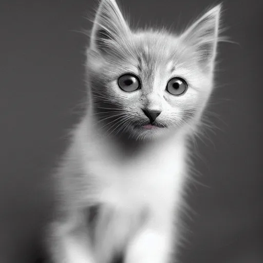 Prompt: a portrait photo of a cute solid gray solid white kitten wearing a tuxedo by edward weston, auto graflex, 2 1 0 mm ƒ / 6 4 zeiss tessar, agfa isopan iso 2 5, pepper no. 3 5, 1 9 3 0, high quality photo, highly detailed, studio lighting, fine - art photography, tack sharp