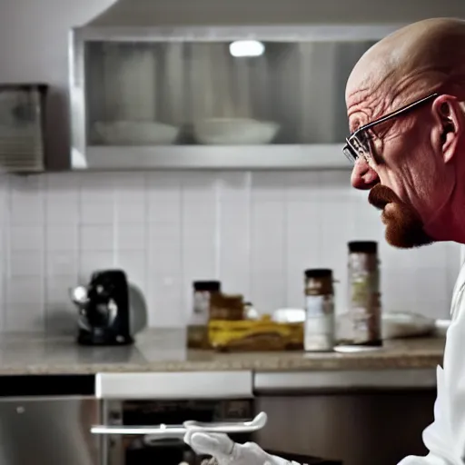 Image similar to Walter white working in a kitchen