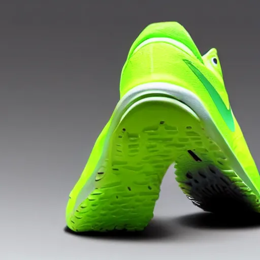 Prompt: a neon green nike shoe, back view, official product photo