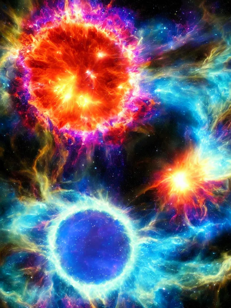 Image similar to celestial epic colorful deepspace image of supernova explosion, nasa photos, artstation