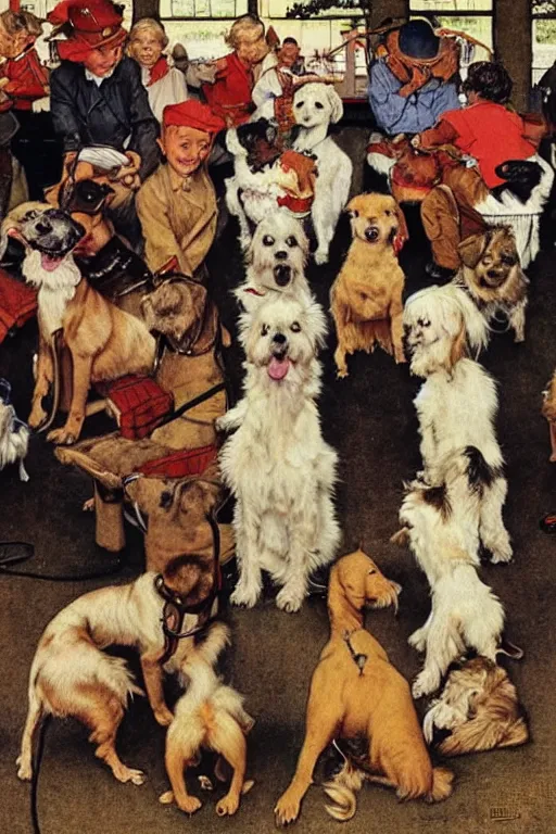 Prompt: a playground full of dogs by norman rockwell