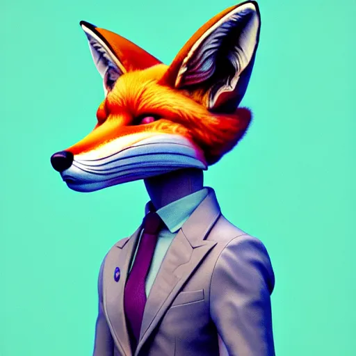 Image similar to full shot of a fox android character:: by Martine Johanna and Simon Stålenhag and Chie Yoshii and Casey Weldon and Guillermo del toro :: ornate, dynamic, particulate, pastel colors, intricate, elegant, highly detailed, centered, artstation, smooth, sharp focus, octane render, 3d