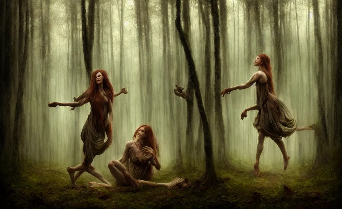 Image similar to epic professional digital art of hungry 👩💃 in forest, faint atmospheric lighting, painted, intricate, detailed, by leesha hannigan, wayne haag, reyna rochin, ignacio fernandez rios, mark ryden, iris van herpen, best on artstation, cgsociety, epic, stunning, gorgeous, much wow, cinematic, masterpiece.