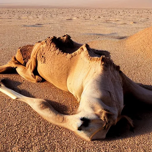 Image similar to deceased camel in the desert covered by a thin layer of sand