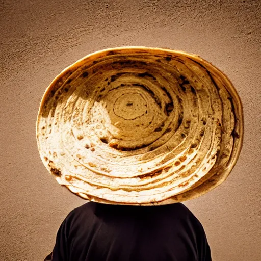 Image similar to an elderly man wearing a hat made from a tortilla, bold natural colors, national geographic photography, masterpiece, 8 k, raw, unedited, symmetrical balance