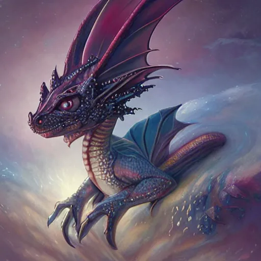 Image similar to a hyperrealistic illustration of a cute and tiny dragon that glows in the dark, dragon baby, glow in the dark, fractal moonlight, little dragon with glowing scales, award - winning, masterpiece, in the style of tom bagshaw, cedric peyravernay, peter mohrbacher