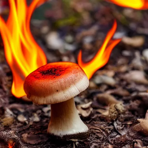 Prompt: a mushroom made of fire, swirling, high detail