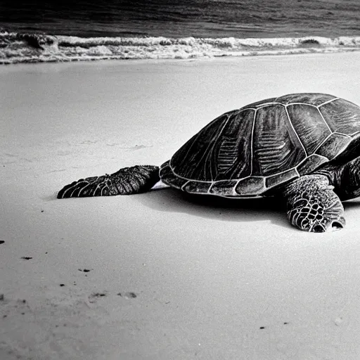 Image similar to mega turtle invading rio de janeiro in 1895, black and white historical picture, good quality, during daytime, at the beach, panic