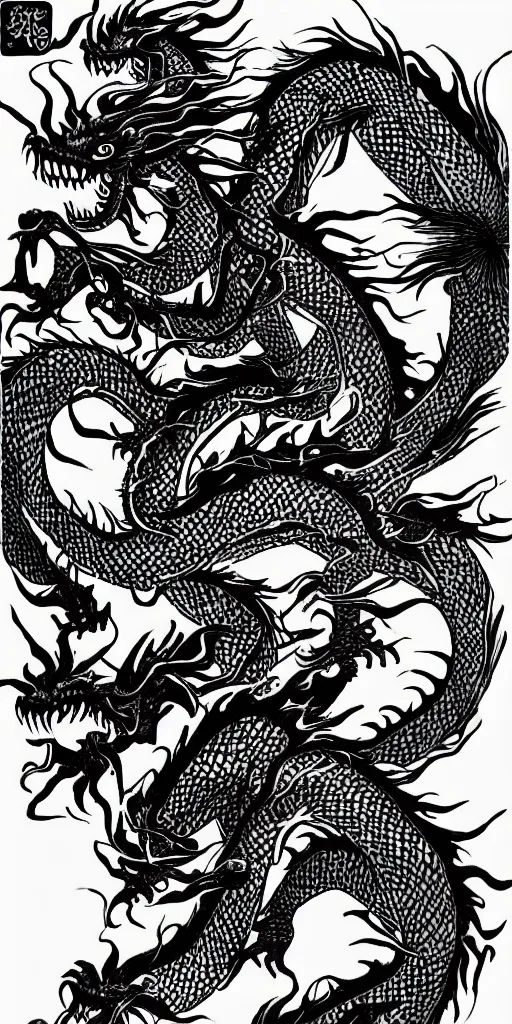 Prompt: high quality big chinese dragon ink stroke, black and white, brush, drops, splash