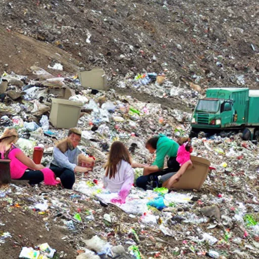 Prompt: family picnic at the landfill dump