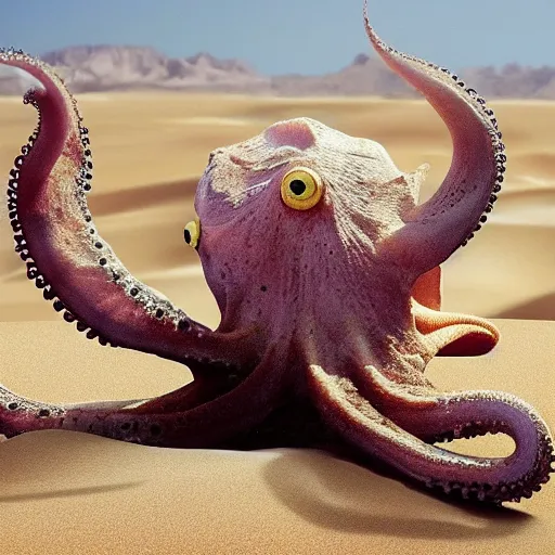 Image similar to National Geographic photo of octopus being crucified in the desert