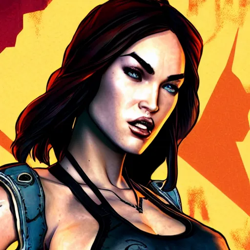 Image similar to megan fox portrait, borderlands, tales from the borderlands, the wolf among us, comic, cinematic lighting, studio quality, 8 k