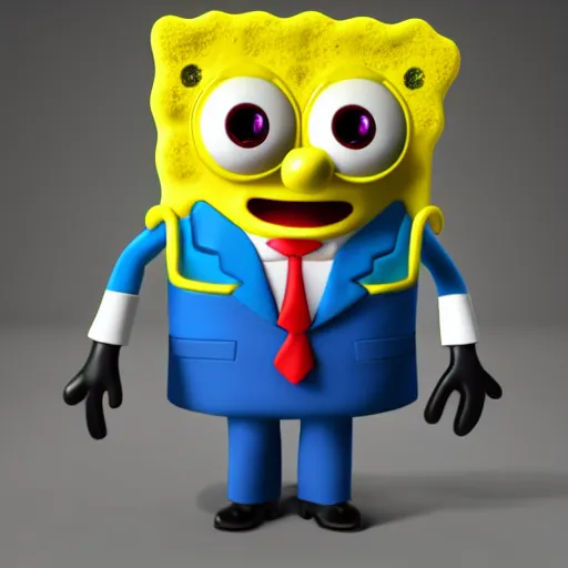 Image similar to cute spongebob in a suit while holding a at - 1 5, cartoon, digital art, 3 d rendered in octane, pixar character, blender, maya, shadows, lighting depth of view