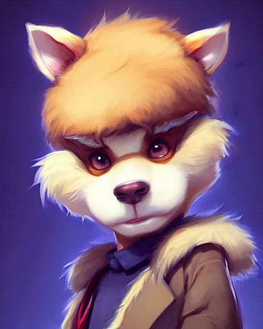 Image similar to character concept art of a cute young male anthropomorphic furry | | cute - fine - face, pretty face, key visual, realistic shaded perfect face, fine details by stanley artgerm lau, wlop, rossdraws, james jean, andrei riabovitchev, marc simonetti, and sakimichan, trending on artstation