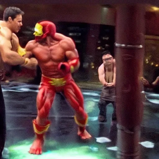 Image similar to hulk hogan punches tony stark, epic scene, cinematic