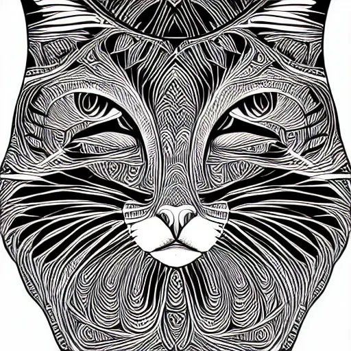 Prompt: a symmetrical portrait illustration of a cute cat black and white hand drawn sketch on artstation 4 k intricate extremely detailed digital art by alex grey