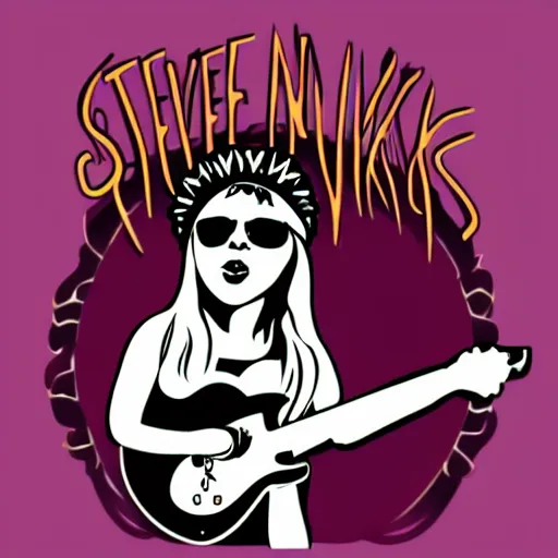 Image similar to stevie nicks playing guitar and singing, sticker - art, svg vector, adobe - illustrator