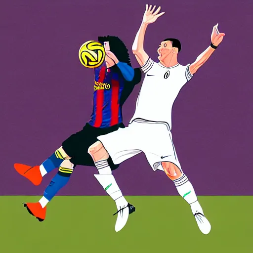 Image similar to Messi dunking on Ronaldo, illustration, sketch