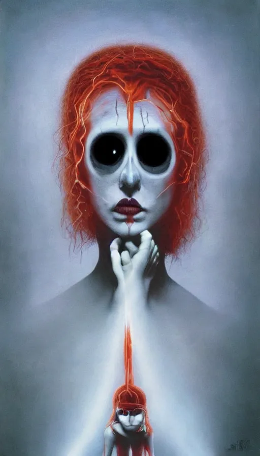 Image similar to psytrance artwork, by gottfried helnwein