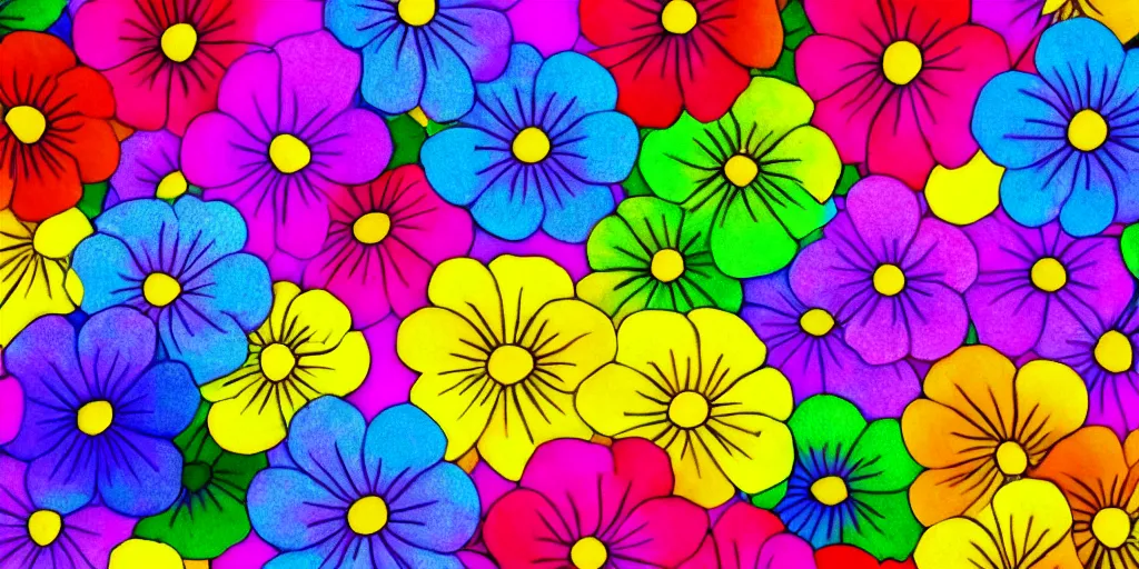 Image similar to color garden with smiley flowers, 4 k, high res, bold,