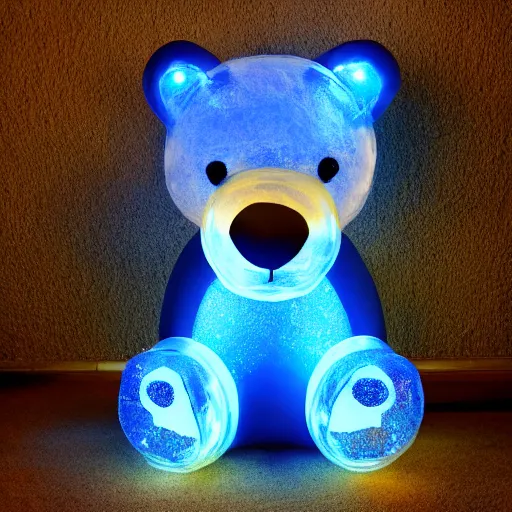 Image similar to a bear made of shiny blue light