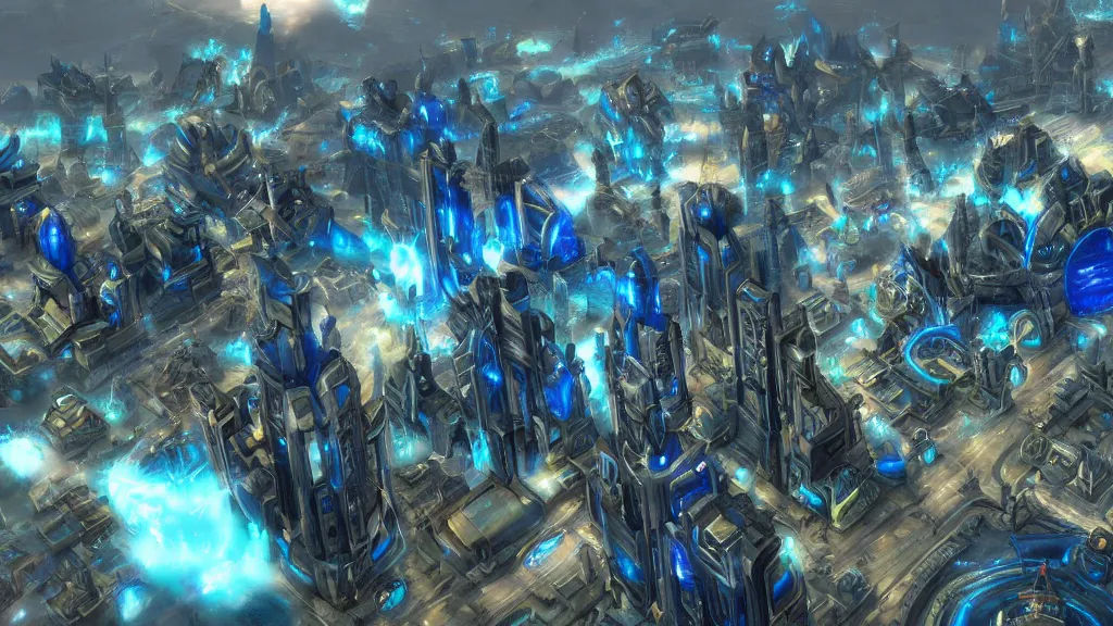 Image similar to incredible protoss city photorealistic, amazing, futuristic