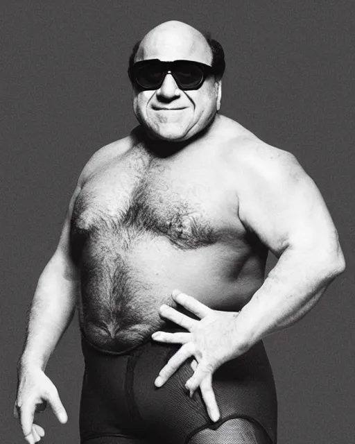 Prompt: danny devito as a wrestler. photographic, photography