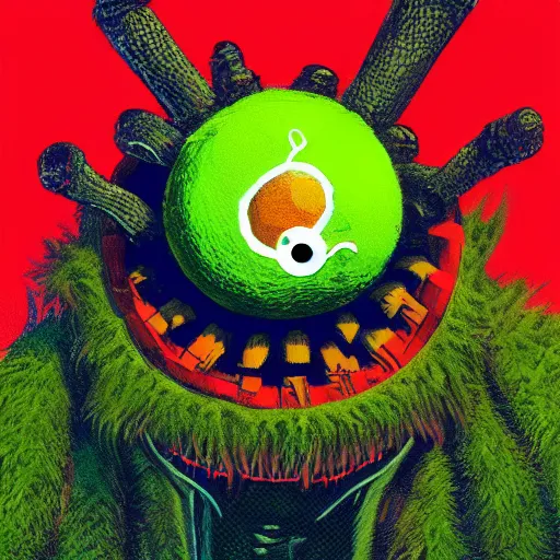 Image similar to a tennis ball monster, wearing VR goggles, digital art, fantasy, magic, trending on artstation, ultra detailed, professional illustration by Basil Gogos