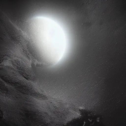 Image similar to portrait of erebus ( the god of darkness ), black moon, eclipse, night, stars, black ooze, atmospheric fog, void, black hole, dark clouds, rendered in octane